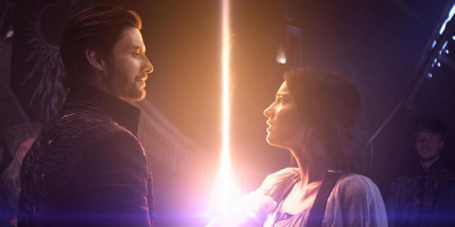 Alina Starkov (Jessie Mei Li) and General Kirigan (Ben Barnes) showcase Alina's power as the Sun Summoner in episode one of Netflix's Shadow and Bone.